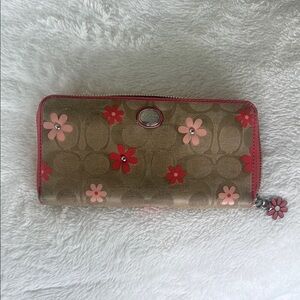 Coach Tan and Pink Floral Wallet